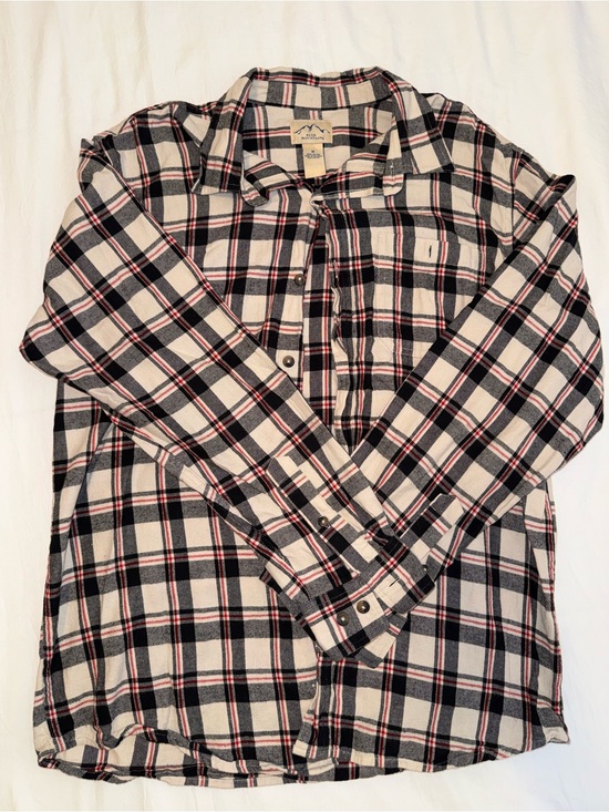 Blue Mountain Other - Men's Plaid Button-Down Shirt in Cream, Black & Red